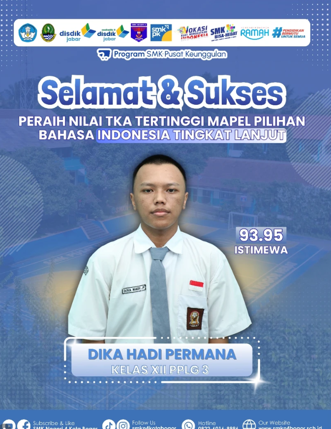 Dika Hadi Permana Raih Nilai TKA Tertinggi Bahasa Indonesia Tingkat Lanjut